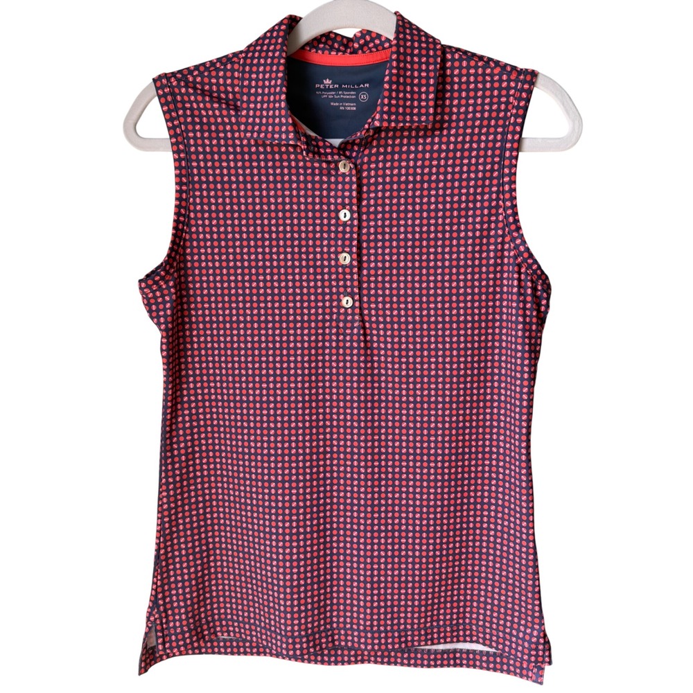 Peter Millar Women's Golf Polo Shirt Sleeveless Pink Blue Geo Print UPF 50 SZ XS